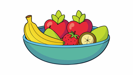 Poster - Shape variation A bowl filled with different types of fruit each with its own shape such as round apples elongated bananas and heartshaped. Cartoon Vector