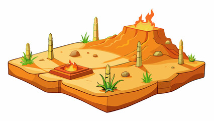 Poster - Scorching desert sand The sand beneath your feet feels like hot coals as you trudge through the desert. The sun beats down relentlessly and there isnt. Cartoon Vector
