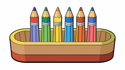 Poster - Seven pencils in a pencil case All the pencils were shard to a fine point and each had a different color eraser at the end. The wooden casings were. Cartoon Vector