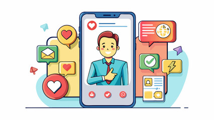 Poster - Social Media Campaign A series of posts on social media promoting a new smartphone. The posts feature catchy hashtags eyecatching graphics and. Cartoon Vector