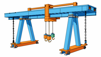 Poster - Similar to a conveyor belt an industrial hoist has a flat platform and a series of connected links that move along a set path allowing for the. Cartoon Vector