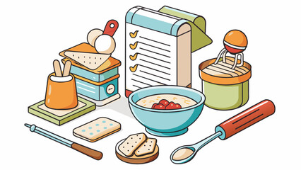 Aufkleber - The baking recipe featured detailed instructions with precise measurements and a list of necessary tools such as a mixing bowl and whisk to create a. Cartoon Vector