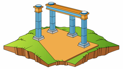 Poster - The base of a bridge is made up of large sy pillars buried deep into the ground. These pillars provide a stable foundation for the bridge to span. Cartoon Vector