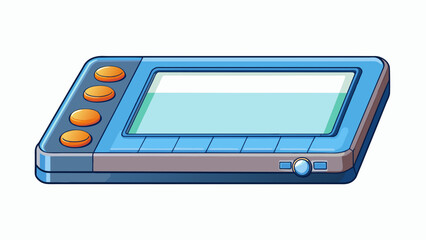 Poster - The editor is a rectangularshaped device with a smooth glossy finish. It has a wide touchscreen display in the center with a few buttons and s on. Cartoon Vector