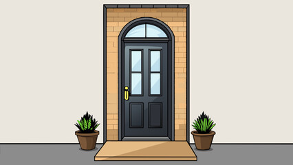 Wall Mural - The entryway is simple yet elegant with a sleek black door leading into the building. A small window to the side allows natural light to filter in. Cartoon Vector