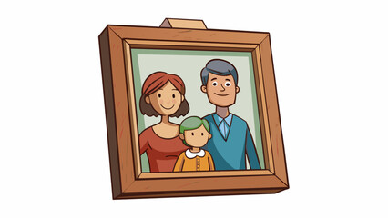 Poster - The faded wooden photo frame perched atop a mantel containing a cherished family portrait.. Cartoon Vector
