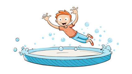 Aufkleber - The feeling of weightlessness as you jump into a pool and bubbles of air swirl around your body before rising to the surface.. Cartoon Vector