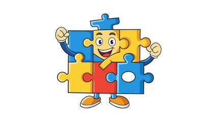 Poster - The feeling of accomplishment and pride as you complete a challenging puzzle with all the pieces finally fitting together.. Cartoon Vector