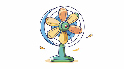 Poster - The fan blades rotating in a steady rhythm creating a gentle breeze that cools down the stuffy summer air in the room.. Cartoon Vector