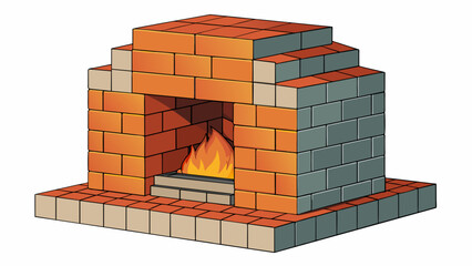 Fototapete - The furnaces interior is lined with fireresistant bricks meticulously stacked together to create a sy and wellinsulated barrier against the intense. Cartoon Vector