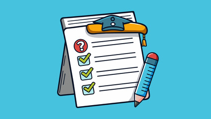 Poster - The exam paper was crisp and white with the questions typed neatly in black ink. Each page was lined with a narrow margin and a bold title at the top. Cartoon Vector