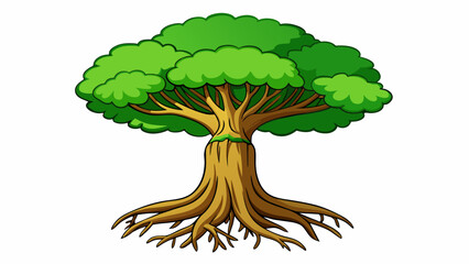 Poster - The extent of the trees roots was impressive with thick and gnarled branches spreading out like fingers in all directions. Its trunk was broad and sy. Cartoon Vector
