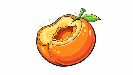 Poster - The first bite of a perfectly ripe and juicy peach the sweet and tangy flavor exploding on your taste buds.. Cartoon Vector