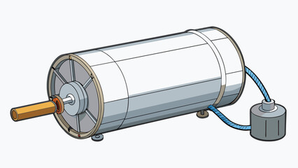 Poster - The motor is a large silver cylinder attached to a metal frame. It has wires protruding from one end connecting to a battery pack. The other end. Cartoon Vector