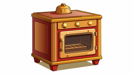 Poster - The oven had a vintage look with its brick red color and ornate gold detailing. It had a single glass door and a wooden handle. Inside there were. Cartoon Vector