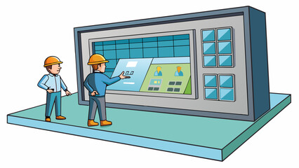 Fototapete - The panel on the office buildings ground floor is a sleek modern design with a touchscreen display. It allows building maintenance staff to easily. Cartoon Vector