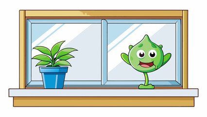 Poster - The plant in the windowsill was wilting and neglected but someone had taken the time to water it and give it a new lease on life. It now stood tall. Cartoon Vector