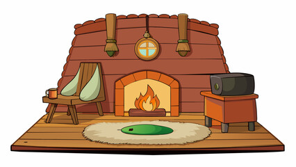 Aufkleber - The soft flickering candlelight and cozy fireplace in the rustic cabin suggest a quiet and intimate setting with the warm earthy tones of the d cor. Cartoon Vector