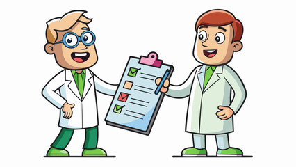 Poster - The scientist gave an assignment to their assistant to conduct research and collect data on the effects of a new medication.. Cartoon Vector
