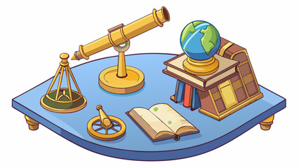 Aufkleber - The study was adorned with ancient artifacts cherished by the welltraveled scholar who resided there. On his desk sat a brass telescope showing Sirs. Cartoon Vector