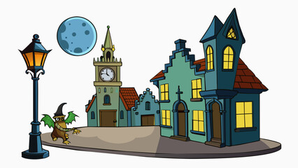 Poster - The streets were deserted as the clock struck twelve save for the occasional flicker of a streetlight. The moon hung low in the sky illuminating the. Cartoon Vector