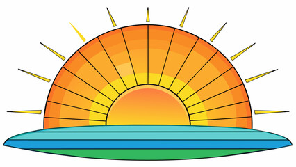 Aufkleber - The sun rises and sets its vibrant colors changing as it moves across the sky signaling the beginning and end of each day.. Cartoon Vector