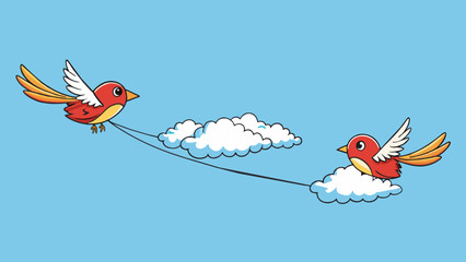 Poster - Two birds soaring through the sky sometimes flying together and sometimes taking separate paths showing how in a strong relationship individuals can. Cartoon Vector