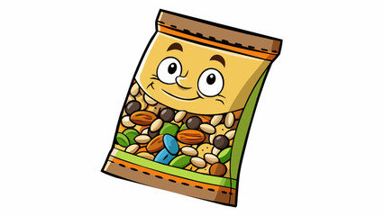 Aufkleber - Trail mix A blend of different snacks like peanuts raisins and chocolate chips all of different sizes and shapes found in a resealable bag.. Cartoon Vector