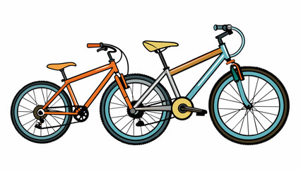 Poster - Two bicycles one is a mountain bike with thick tires and multiple gears for offroad adventures while the other is a sleek road bike with thin tires. Cartoon Vector