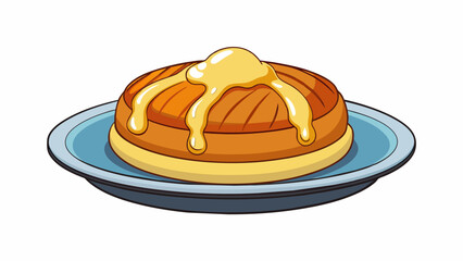 Canvas Print -  Topped with a generous drizzle of syrup and a pat of melting butter on top. . Cartoon Vector