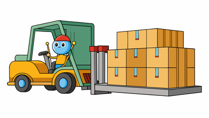 Poster - Transporting Bulky Items At a shipping dock a forklift is used to move heavy crates and containers from one location to another. The forklifts. Cartoon Vector