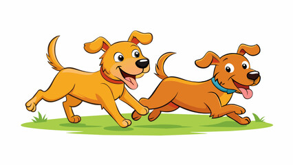 Aufkleber - Two dogs playing together in a dog park Two dogs running chasing and tussling with each other in a grassy area. Their body language suggests they are. Cartoon Vector