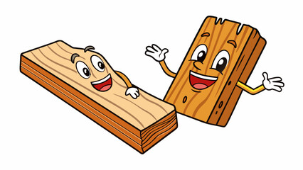 Poster - Two pieces of wood being rubbed together one with a rough surface and the other smooth. The rough piece grinds against the smooth one creating a co. Cartoon Vector