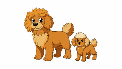 Poster - Two dogs one is a small fluffy breed with long curly fur while the other is a large muscular breed with short smooth fur.. Cartoon Vector