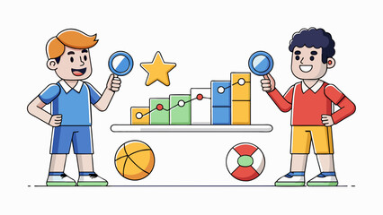 Poster - Two friends are debating over which sports team is the best. One friend argues that their team has won more games this season and has a stronger. Cartoon Vector