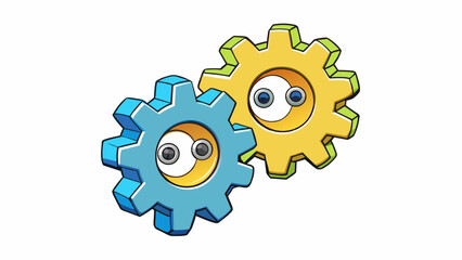 Aufkleber - Two flat round plates with matching teeth around the edges connected by a shaft and used to transmit motion and power between different parts of a. Cartoon Vector