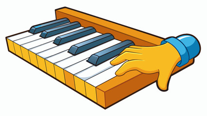 Fototapete - When playing a musical instrument pressing is the action of pressing down on the strings or keys to create sound. For example on a guitar pressing. Cartoon Vector