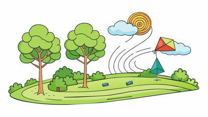 Poster - Windy and wild It was a wild and windy day with gusts of air whipping through the surroundings. The trees swayed back and forth their leaves rustling. Cartoon Vector