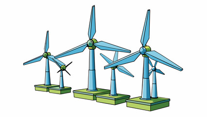 Poster - Wind turbines Large towering structures with spinning blades that convert the power of wind into electricity through a generator.. Cartoon Vector