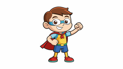 Fototapete - With a clenched hand the kindergarten student awkwardly punches the air trying to mimic the moves of their favorite superhero.. Cartoon Vector