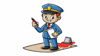 Poster - With a notepad and pen in hand the inspector took detailed notes as he walked around the crime scene. His attention to detail was evident as he. Cartoon Vector