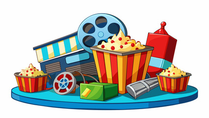 Sticker - When watching a movie the high resolution of the screen allows for crisp and clear images with vibrant colors. The intricate details of the scenery. Cartoon Vector