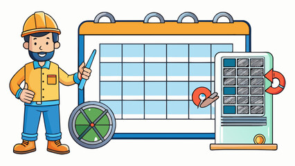 Poster - Yearly HVAC System Maintenance Schedule This maintenance schedule outlines when air filters should be changed when refrigerant levels should be. Cartoon Vector