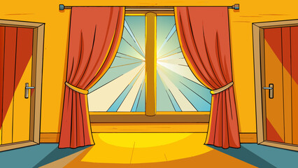 Fototapete - When the curtains were od the outcome was a flood of warm and golden sunlight filling the room.. Cartoon Vector