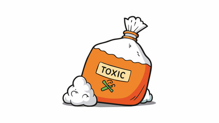 Poster - A bag filled with white powder that emits a strong choking odor. It is labeled as toxic and can cause respiratory problems if inhaled.. Cartoon Vector