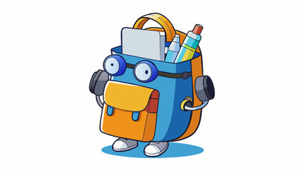 Poster - A backpack overstuffed with notebooks headphones and a water bottle exemplifying the busy and active lifestyle of the modern youth.. Cartoon Vector