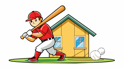 Poster - With a loud cheer the player swung the bat and sent the ball flying into the outfield their strong swing and precise aim earning them a home run.. Cartoon Vector