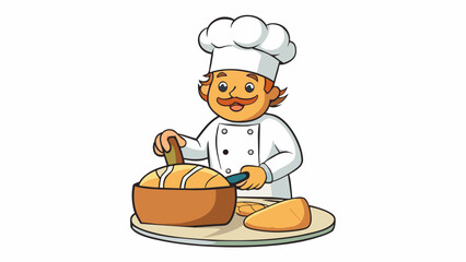 Poster - A baker kneading dough and proving it to rise into a fluffy loaf of bread. The ingredients combine and ferment changing colors and textures as the. Cartoon Vector