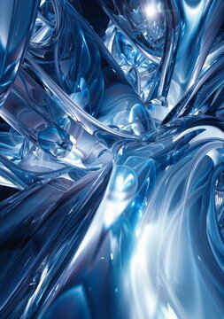 Blue and silver abstract 3D rendering of a complex organic structure
