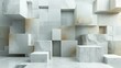 3D rendering of a white marble room with podiums and boxes